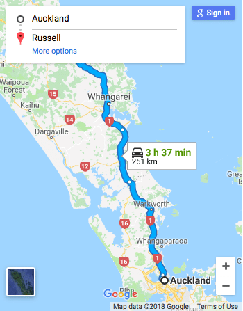 Auckland to Russell Google Map