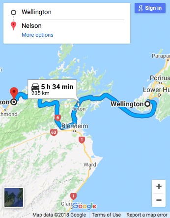 Wellington to Nelson Google Map