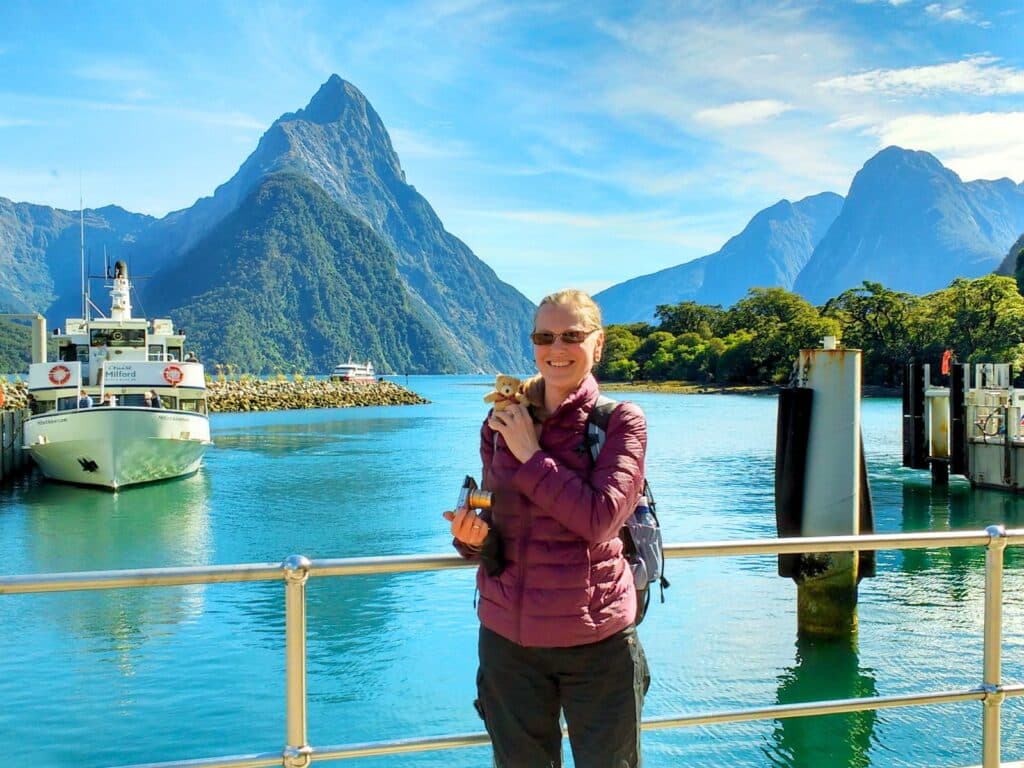Solo traveller and friend ready to cruise on Milford Sound