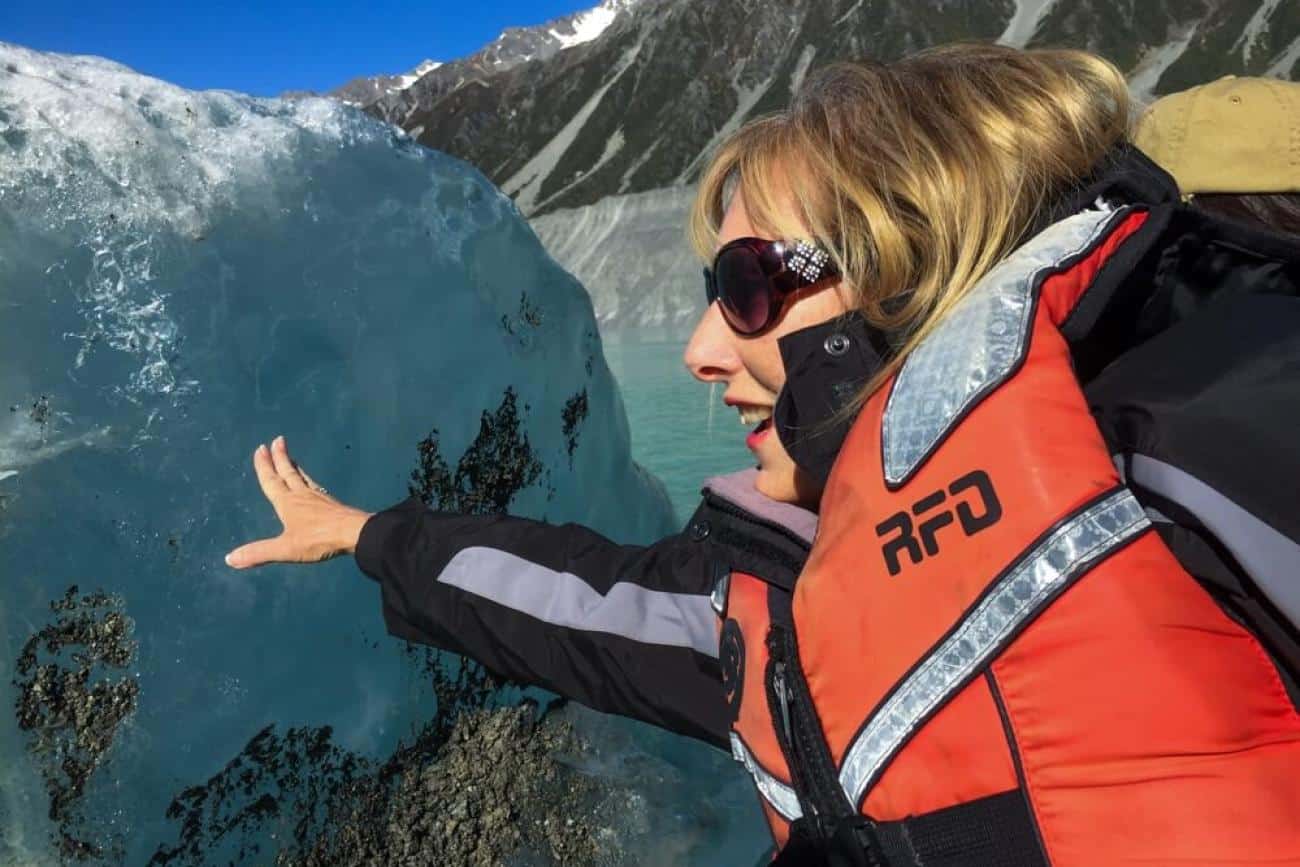 Up close to an iceberg on the Tasman Glacier Explorer