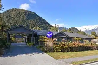 Views of the Southern Alps and native forest from Aspen Court Motel in Franz Josef Glacier