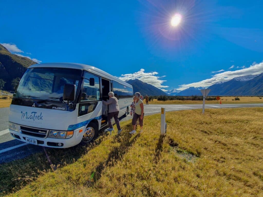 MoaTrek coach on the Mt Cook road