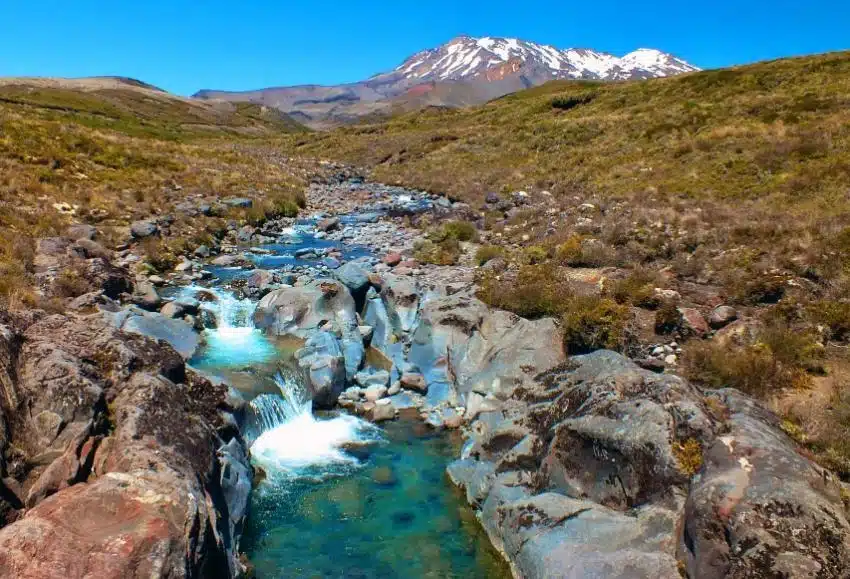 Beautiful clear river and Mt Tongariro - National Park Tours