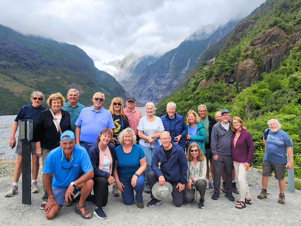 MoaTrek group with Kiwi Guide Lindsay at Franz Josef Glacier