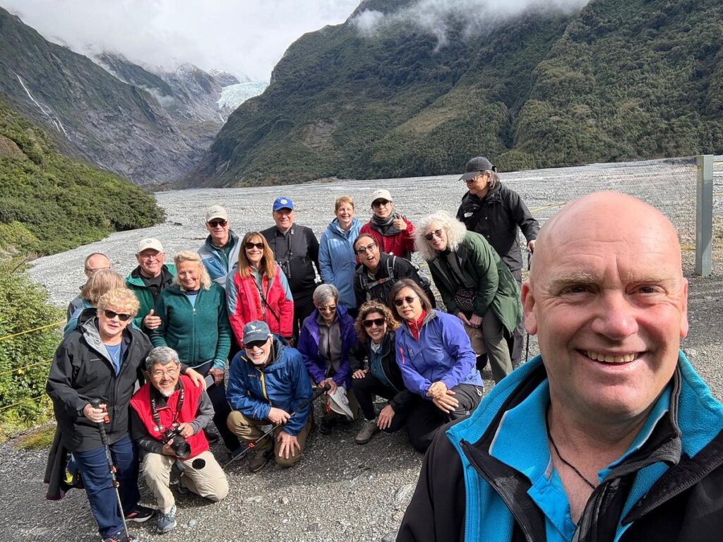 MoaTrek Group in Franz Josef Glacier - Guide Brian and travellers on a small group tour