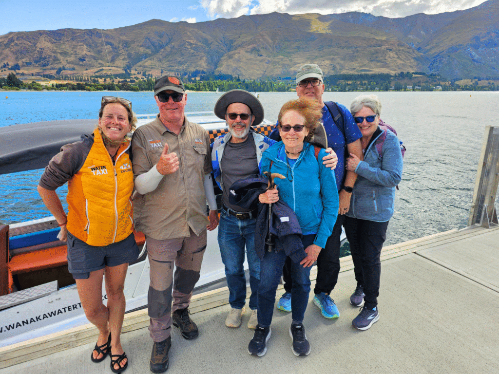 Senior travellers on the Lake Wanaka water taxi in New Zealand