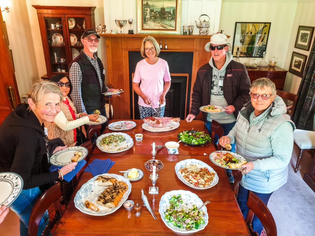 Guests enjoying a home hosted lunch at Akaunui Homestead in Canterbury, New Zealand