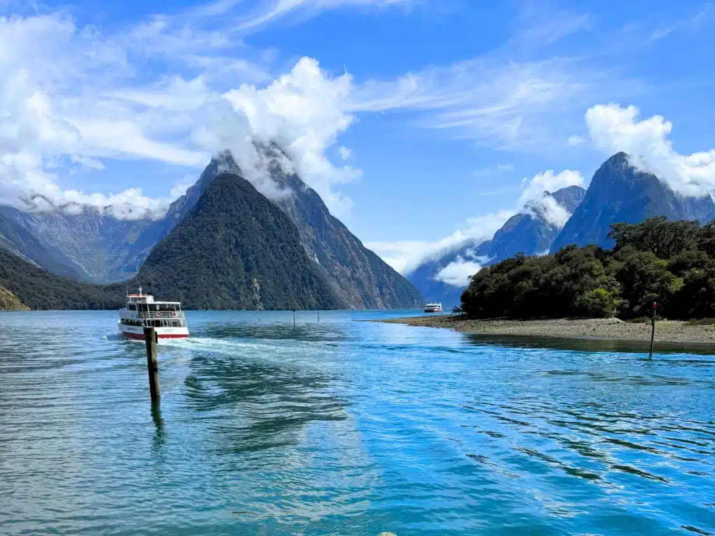 Cruise boats at Milford Sound, New Zealand