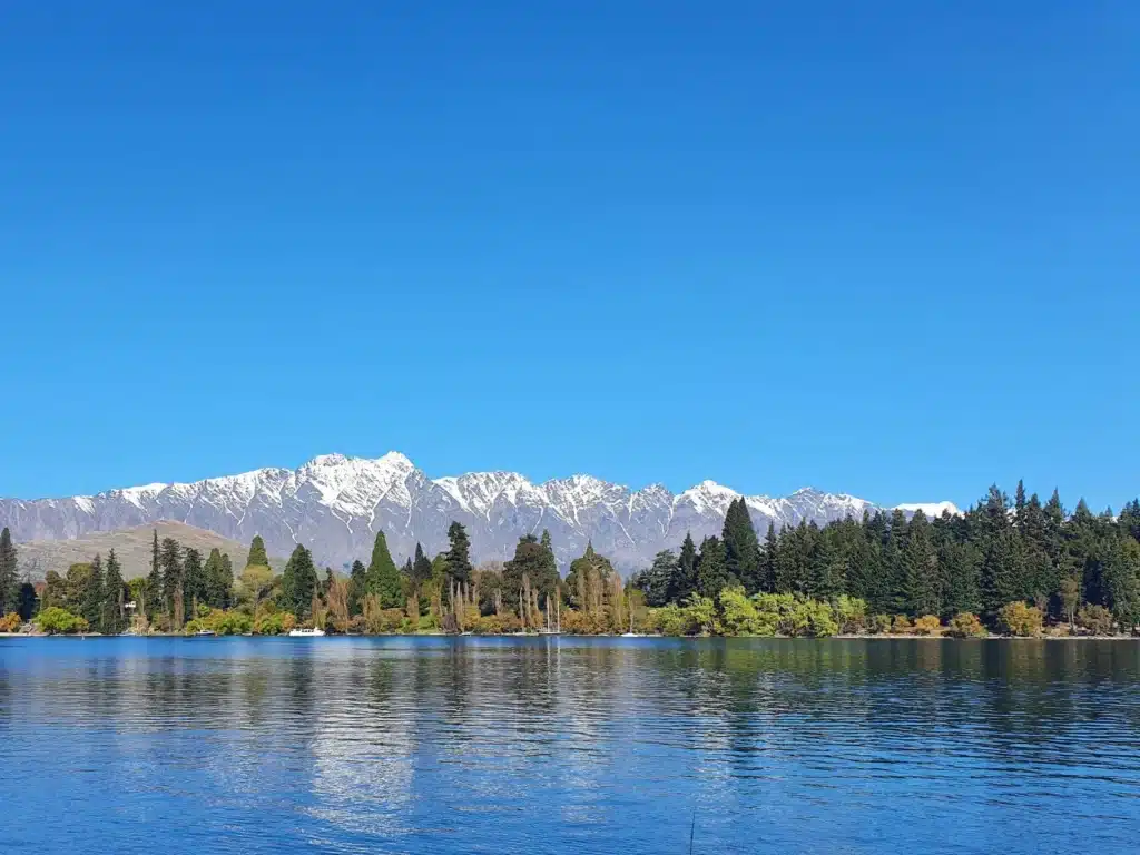 Views of the Remarkables mountains and Lake Wakatipu in Queenstown, New Zealand
